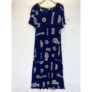 Vintage Royal‎ Creations Hawaii Maxi Dress Size XL Fish Nautical Tropical Slinky